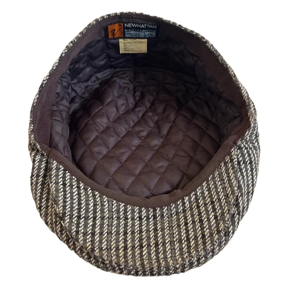 Newhattan Mens Brown Herringbone Flat Cap Wool Blend Ivy Hat L/XL 2075-1